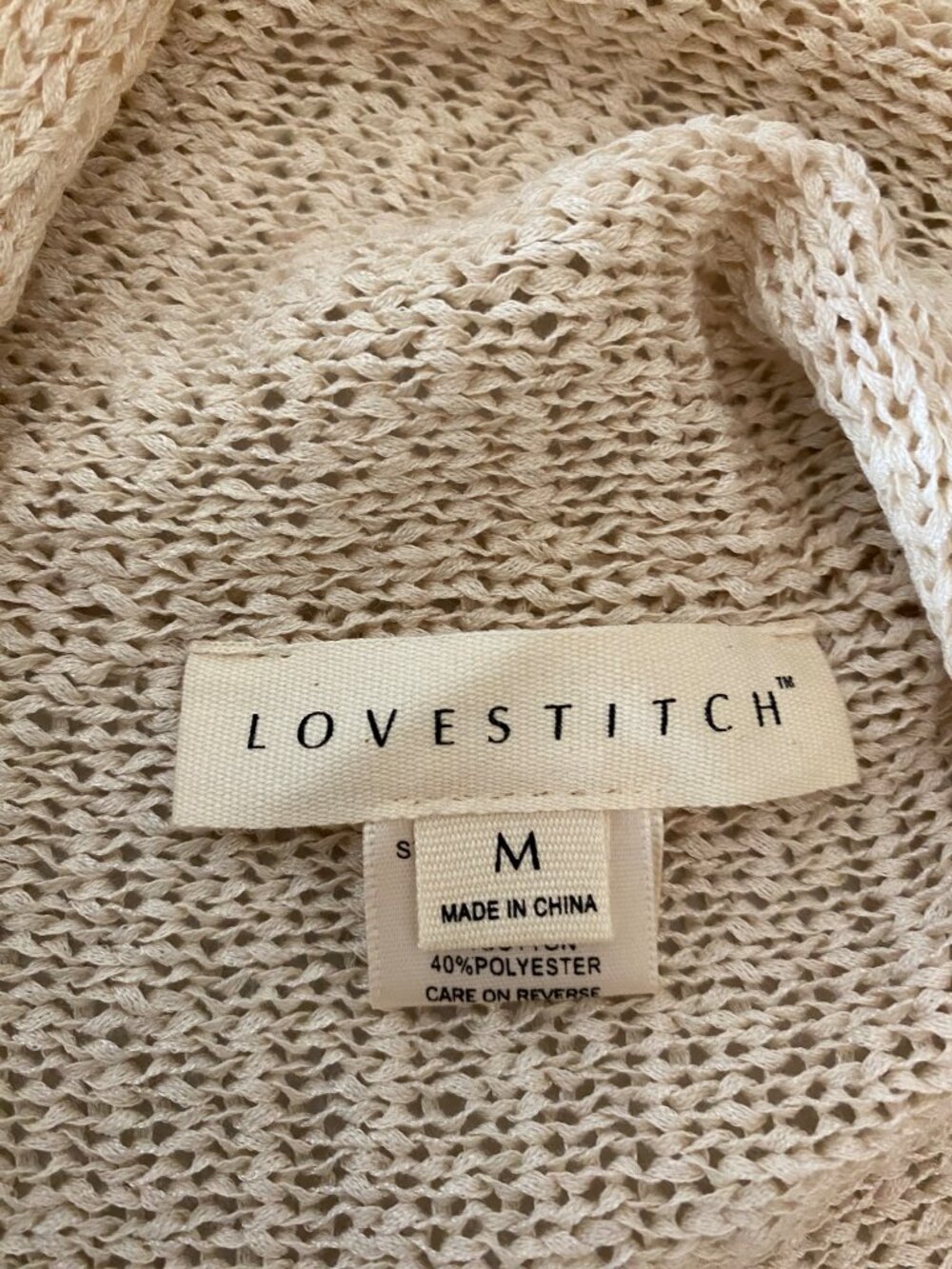 Lovestitch Open-Front Beige Cardigan Fringe Hem Medium Cotton Blend - Picture 4 of 11